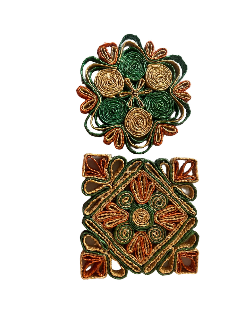 vintage 70s woven straw trivets